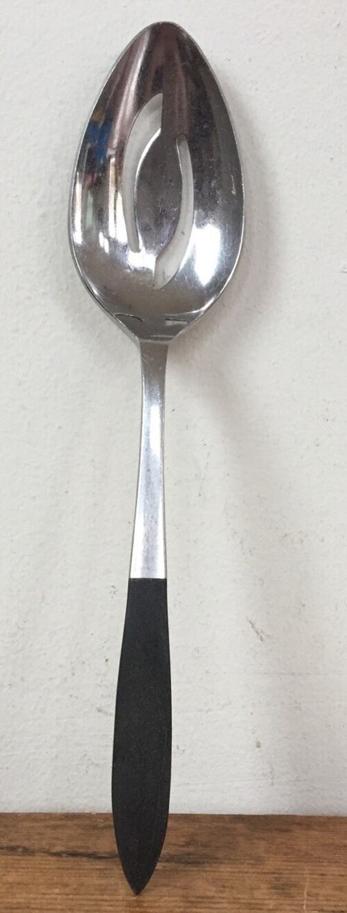 Vtg Mid Century Ecko Eterna Epic Canoe Muffin Black Flatware Serving Spoon 8.25"